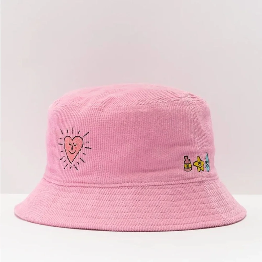 A LAB Pink corduroy Bucket Hat with Embroidery